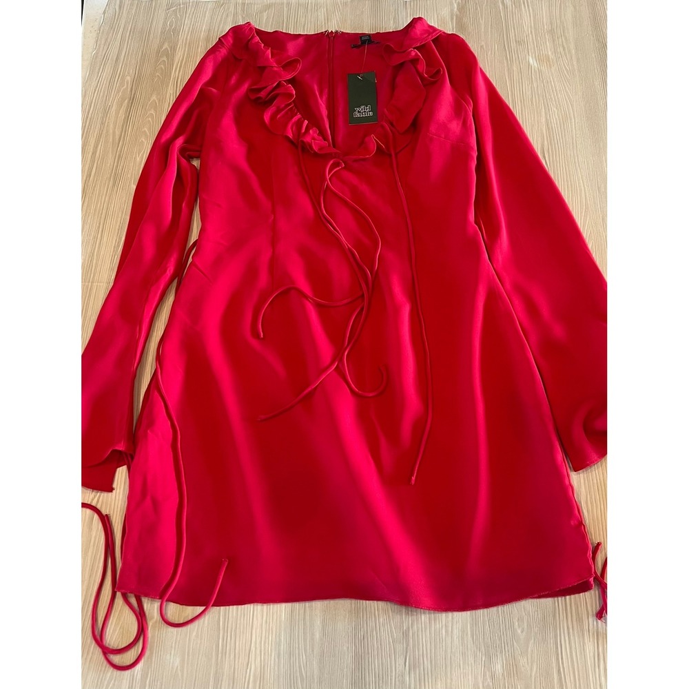 Wild Fable Red Ruffle V-Neck Long Sleeve Mini Dress NWT XS